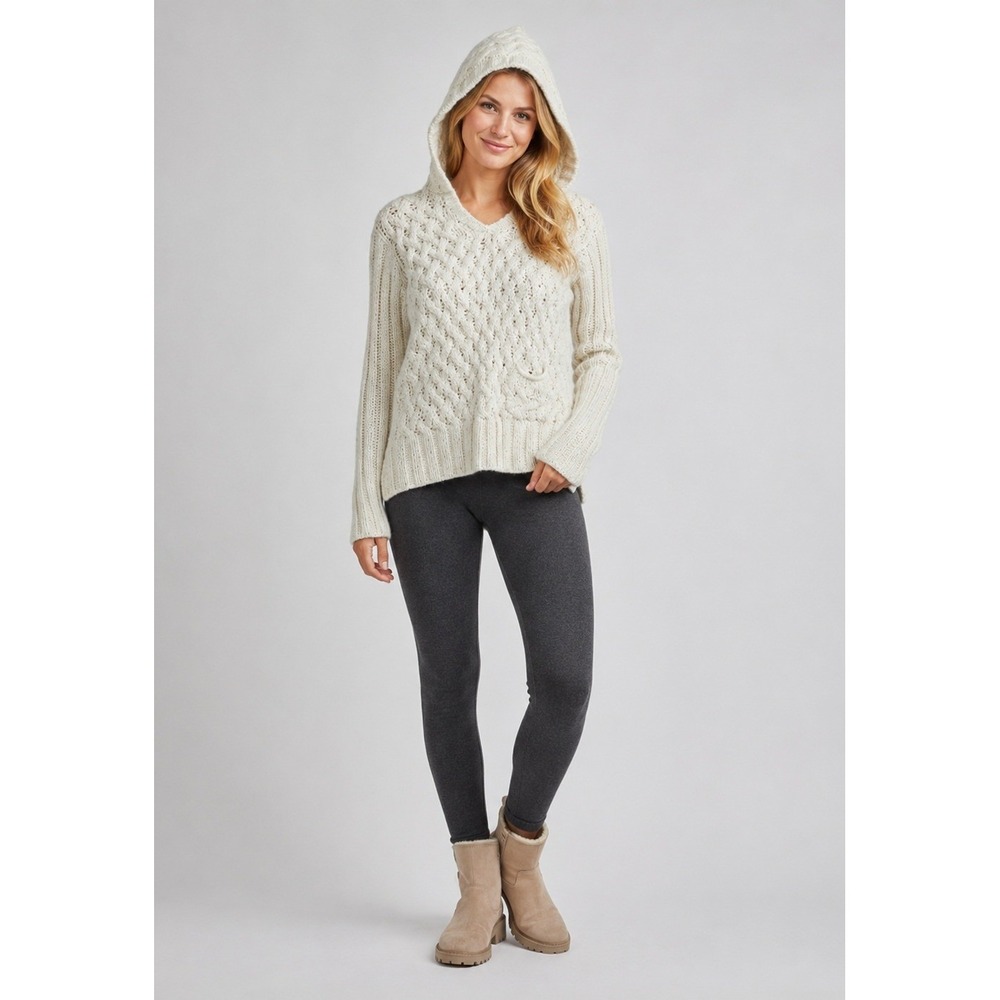 Kenji Natural Anthropologie Sweater Womens Medium Ivory Chunky Knit Pocket Hood